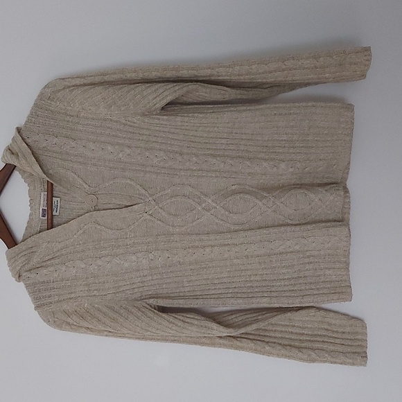 Vintage Faded Glory Hooded Cable/Fisherman Knit Sweater Oatmeal Size M - Picture 1 of 6